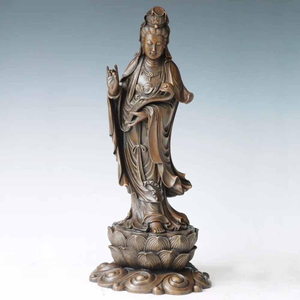 

ATLIE BRONZES Avalokitesva buddha statue Guanyin figurine Chinese Metal Buddha sculpture Ruyi guan Yin