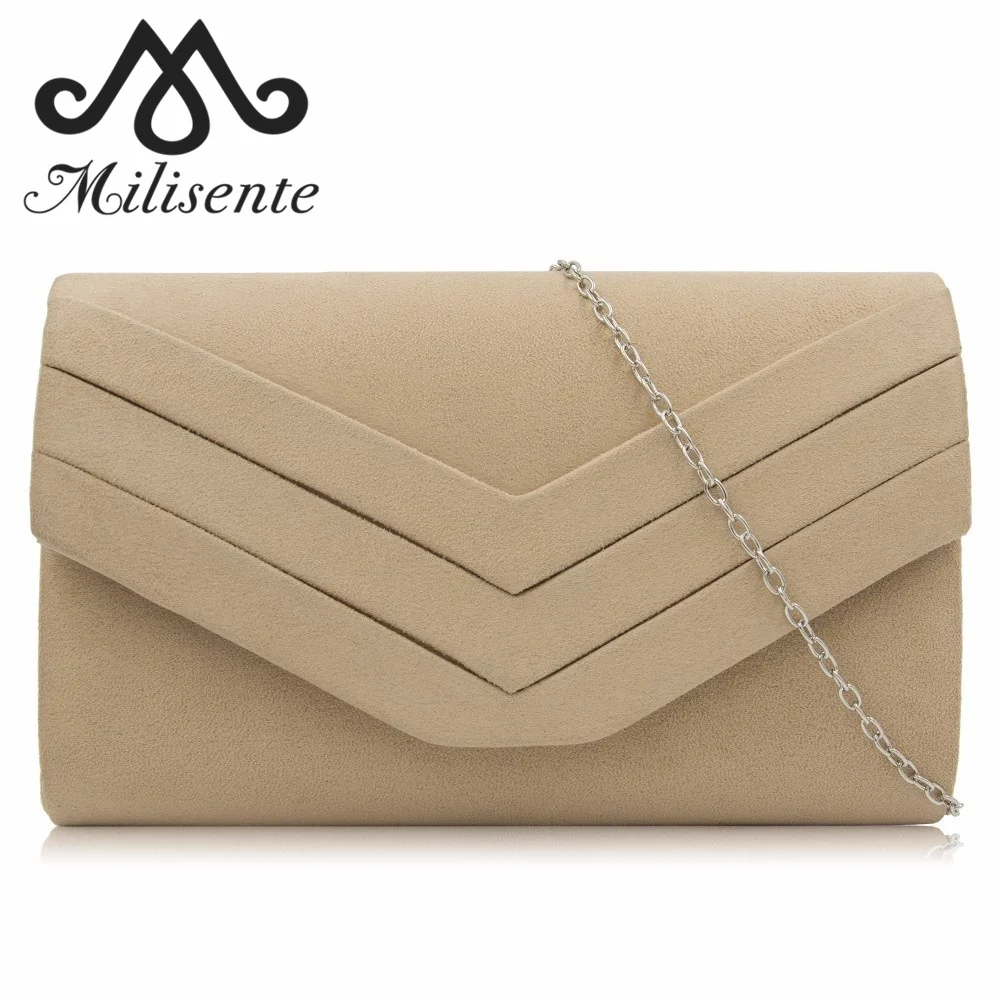 

Milisente Clutch Purse For Women Velvet Envelope Clutches Fashion Party Evening Bag with Shoulder Chain Black