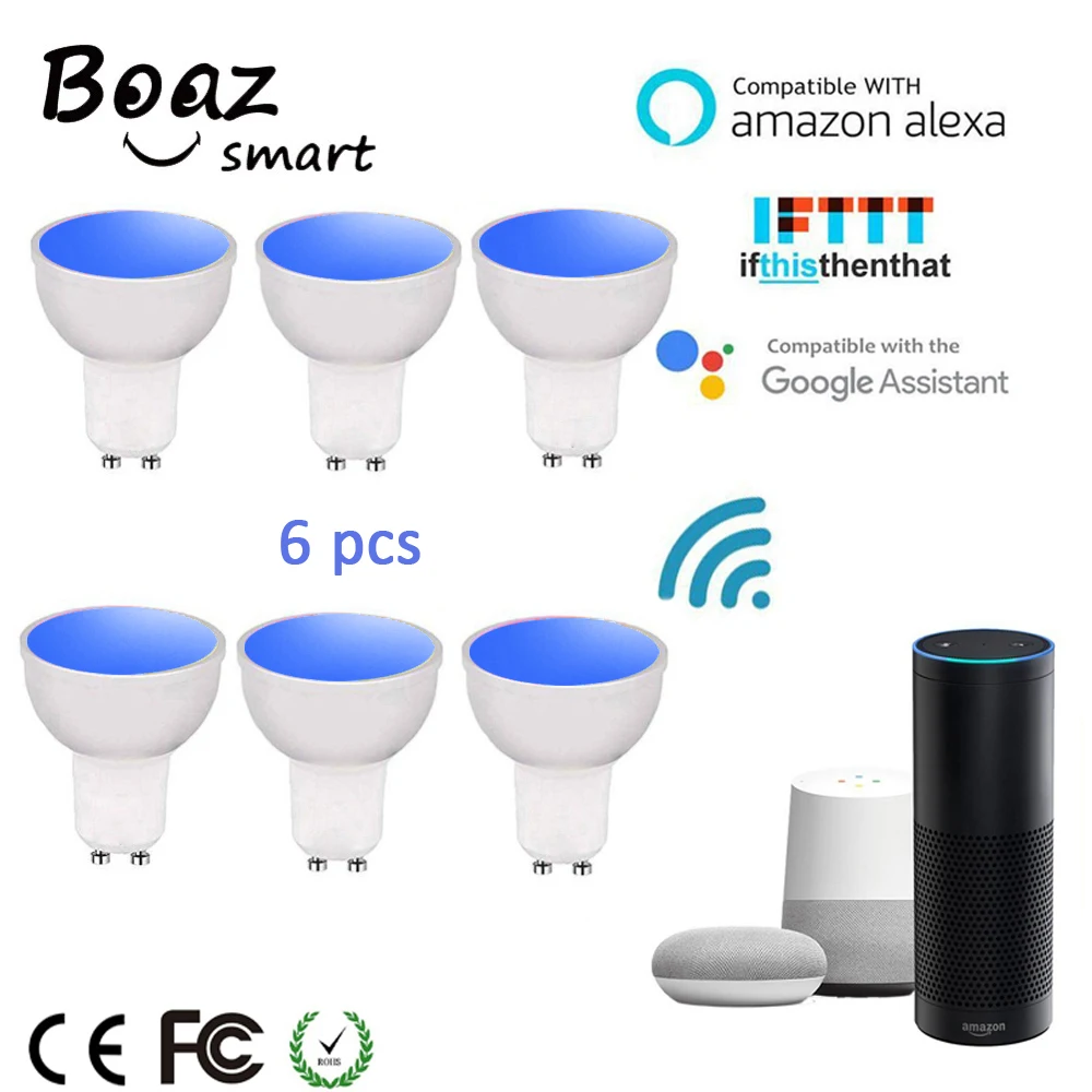 Boaz 6 шт. GU10 умная Wifi Светодиодная лампа 5 Вт красочная меняемая снарт Диммируемые