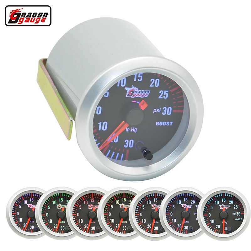 

Dragon Gauge Car 52mm turbine pressure Detect 7 Color Blacklight Auto Boost gauge Turbo Meter -30~30 Psi