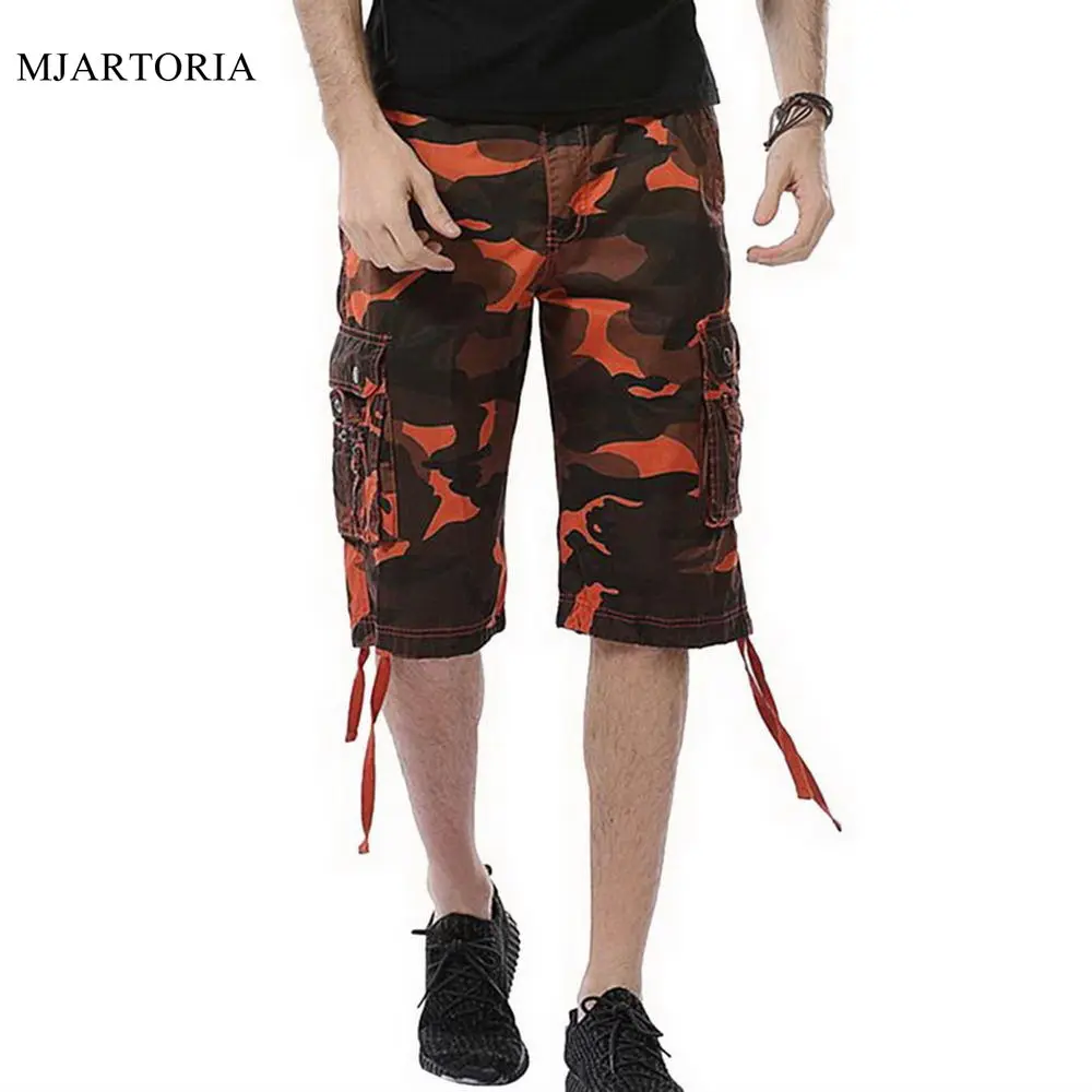 

MJARTORIA 2019 Summer Men's Cargo Shorts Homme Cotton Loose Fit Multi-Pocket Camo Print Baggy Outwear Hip Hop Military Shorts