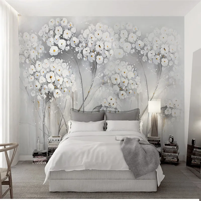 Modern Light Grey Tree Mural Wallpapers For Walls 3D Retro Flowers Custom Photo Wallpapers Home Decor Living Room Bedroom Murals Modern Light Grey Tree Mural Wallpapers For Walls 3D Retro Flowers Custom Photo Wallpapers Home Decor Living Room Bedroom Murals