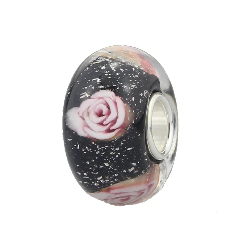 

Roses Gold Foil Murano Glass Bead Authentic 925 Sterling Silver Charms Jewelry Fit Original Troll Bracelet & Necklace