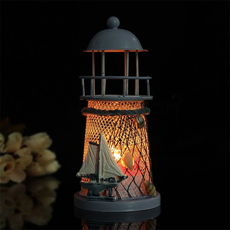 1PC Vintage Iron Lighthouse House Candlestick Candelabrum Candle Holder Stand