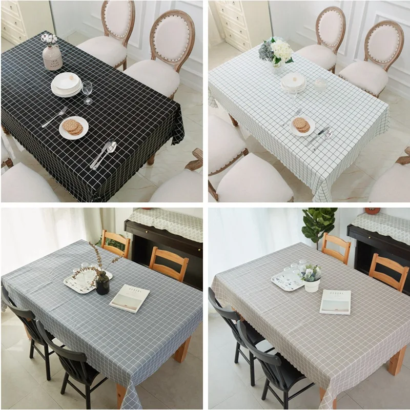 

PVC waterproof oilproof restaurant tablecloth Coffee table desk cloth European rectangle black white lattice decoration cover