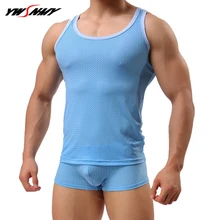 Летние Для мужчин Нижняя О-образным вырезом сетки Ice шелковые топы открытые дышащие топы Для мужчин обтягивающие рукавов Sexy Танки жилет
