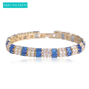 

MECHOSEN Exquisite Blue Rhinestone Bracelet&Bangle For Women Luxury Cubic Zirconia Gold Color Pulseira Feminina Wedding Bileklik