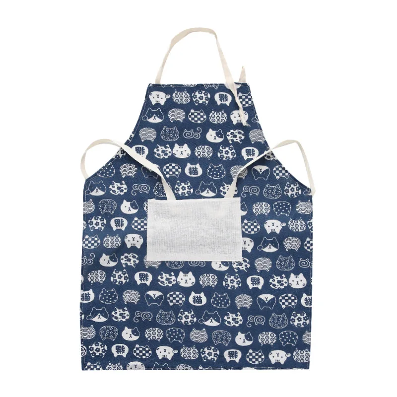 

New Japanese style anti-fouling apron kitchen sleeveless adult cartoon smock cotton linen fashion print apron