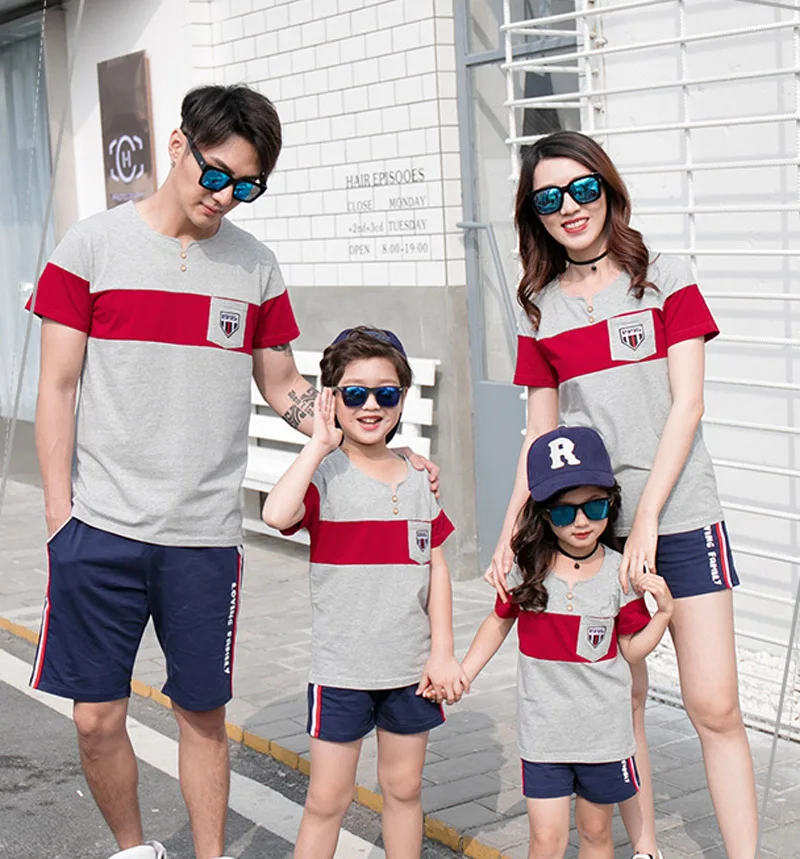 

Family Matching Outfits Summer Style Cotton T-shirt Short Pants Family Clothing Father Son Mother Daughter Clothes Set