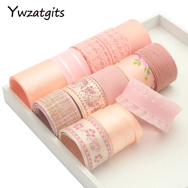 

ywzatgits 14 yards 6-40mm Grosgrain/Satin/ Organza Ribbon Lace Set DIY Hair Wedding Party Wrapping Accessories YQ0503