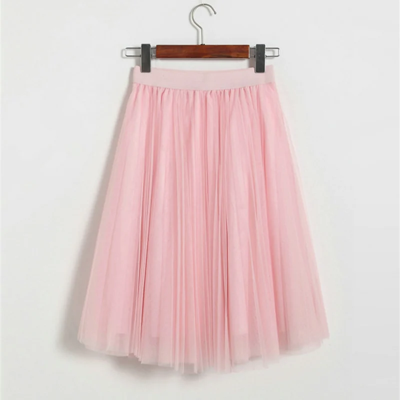 

ELEXS Tulle Skirt Women 2018 Summer A-line Midi Skirts Female High Waist Tutu Pleated Skirts For Women School Sun Skirt Black