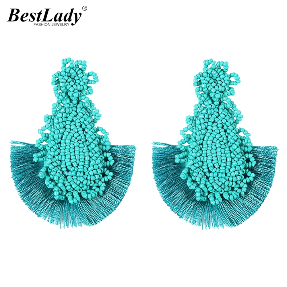 

Best lady Boho Handmade Beads Tassel Drop Earrings for Women Hot Wedding Statement Jewelry Gift Fringed Dangle Earring Bijoux