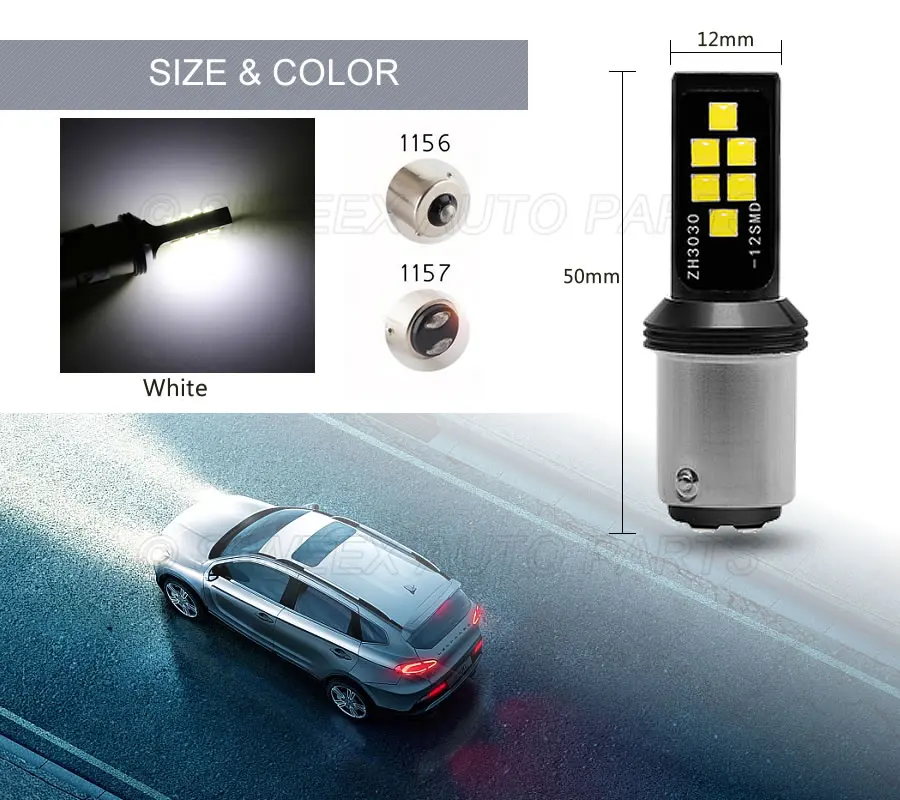 1 шт. Автомобильные светодиодные лампы 1156 BA15S 1157 BAY15D P21W 12 SMD 3030 указатели поворота