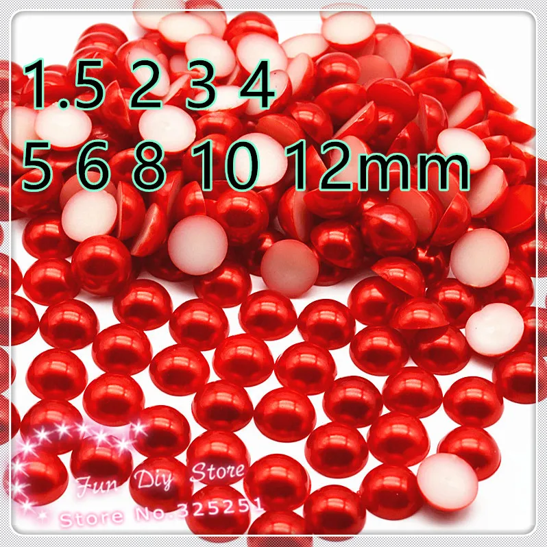 

red 1.5 2 3 4 5 6 8 10 12mm all size flat back cabochon pearl