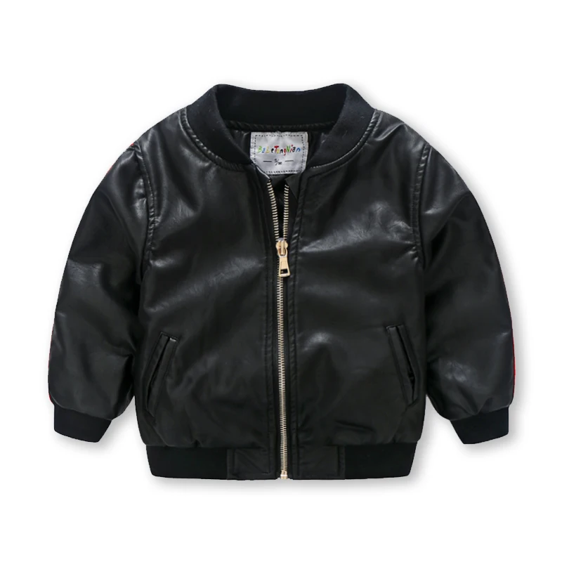 Winter windproof warmth boy leather jacket PU leather baby jacket