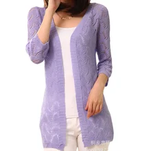 Летние свитеры, новая мода, круглый вырез, фуллл рукав, однотонный Свободный вязаный кардиган, солнце, тонкий, полый, кондиционер, женская одежда 7485
