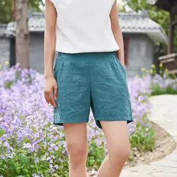 Новый стиль повседневное хлопчатобумажные шорты эластичный пояс для женщин брюки летние однотонные цвет литературный шорты для