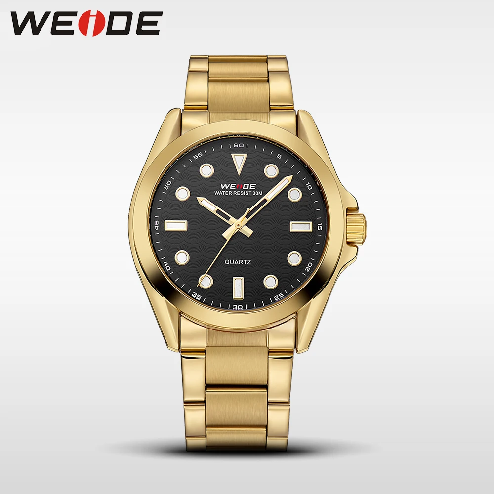 

WEIDE Genuine Quartz Sport Water Resistant Luxury Brand Men Analog Clock Gold Stainless Steel Strap Alloy Case Business Watches