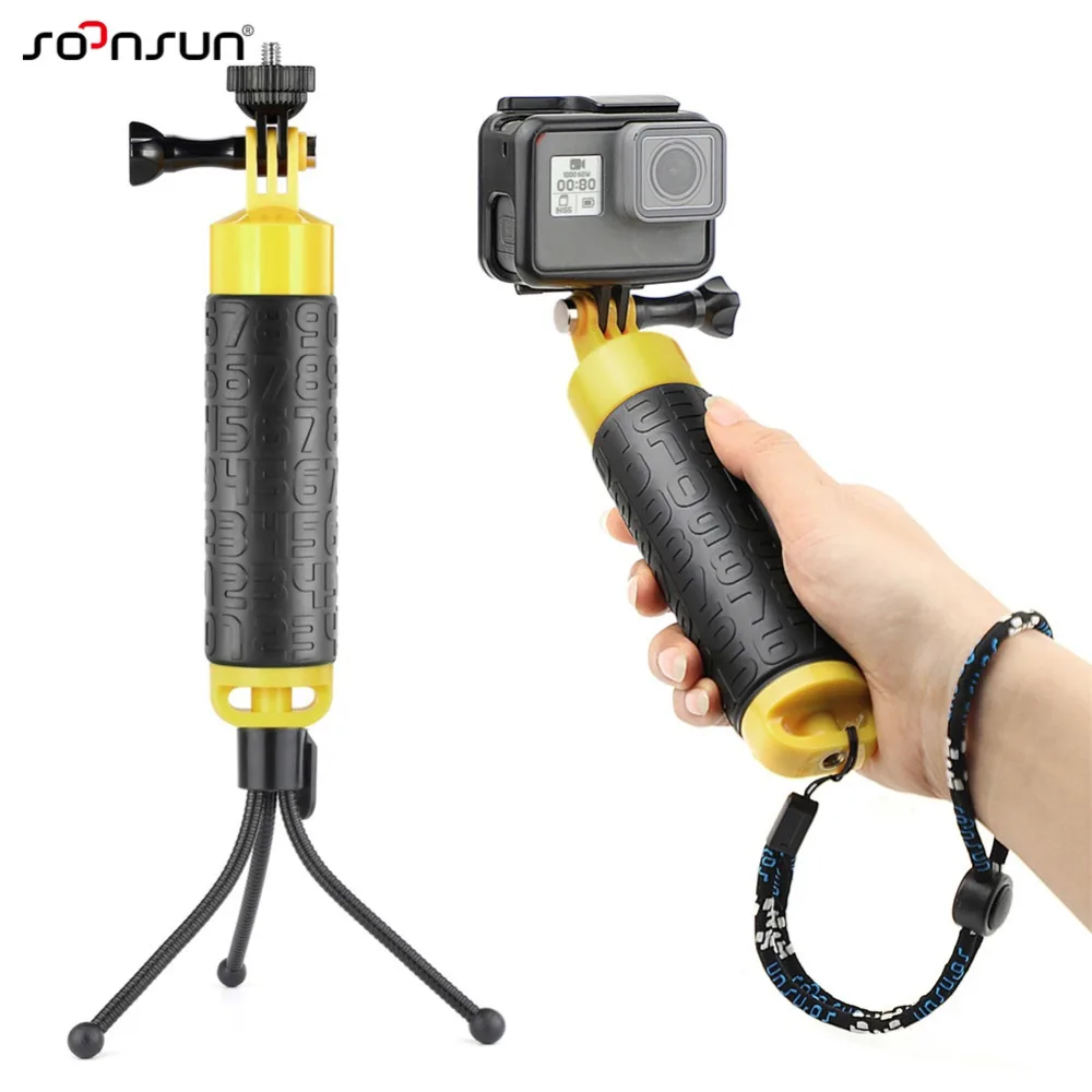 

SOONSUN Wateproof Floating Hand Grip Float Pole w/ Mini Tripod + 1/4'' Adapter for GoPro Hero 7 6 5 4 Session Go Pro Accessories