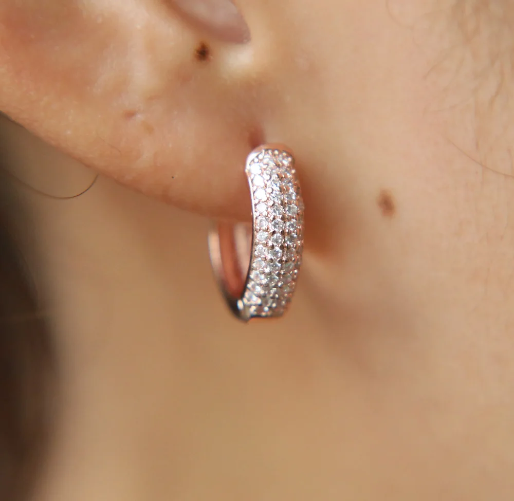 

gold rose silver 3 color round circle hoop cz hoops micro pave hoops huggie fashion classic elegant bling round earring