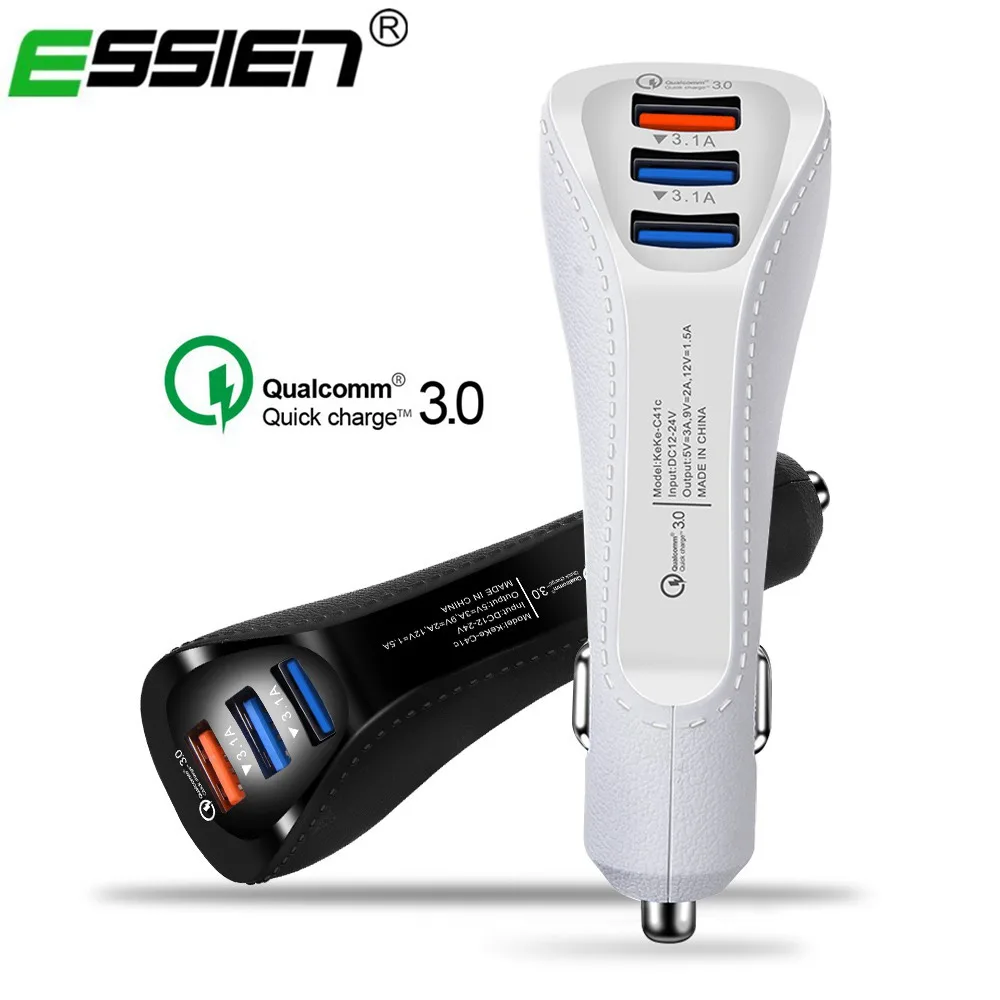 

Essien Quick Charge 3.0 Car Charger with 1m/2m micro cable for Samaung Xiaomi USB Smart Mobile Phone fast Charger for iphone X 8
