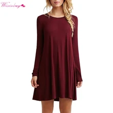 WEIXINBUY Fashion Autumn Winter Sexy Women Long Sleeve Casual Loose Black Dress Pleated Mini Party Dresses