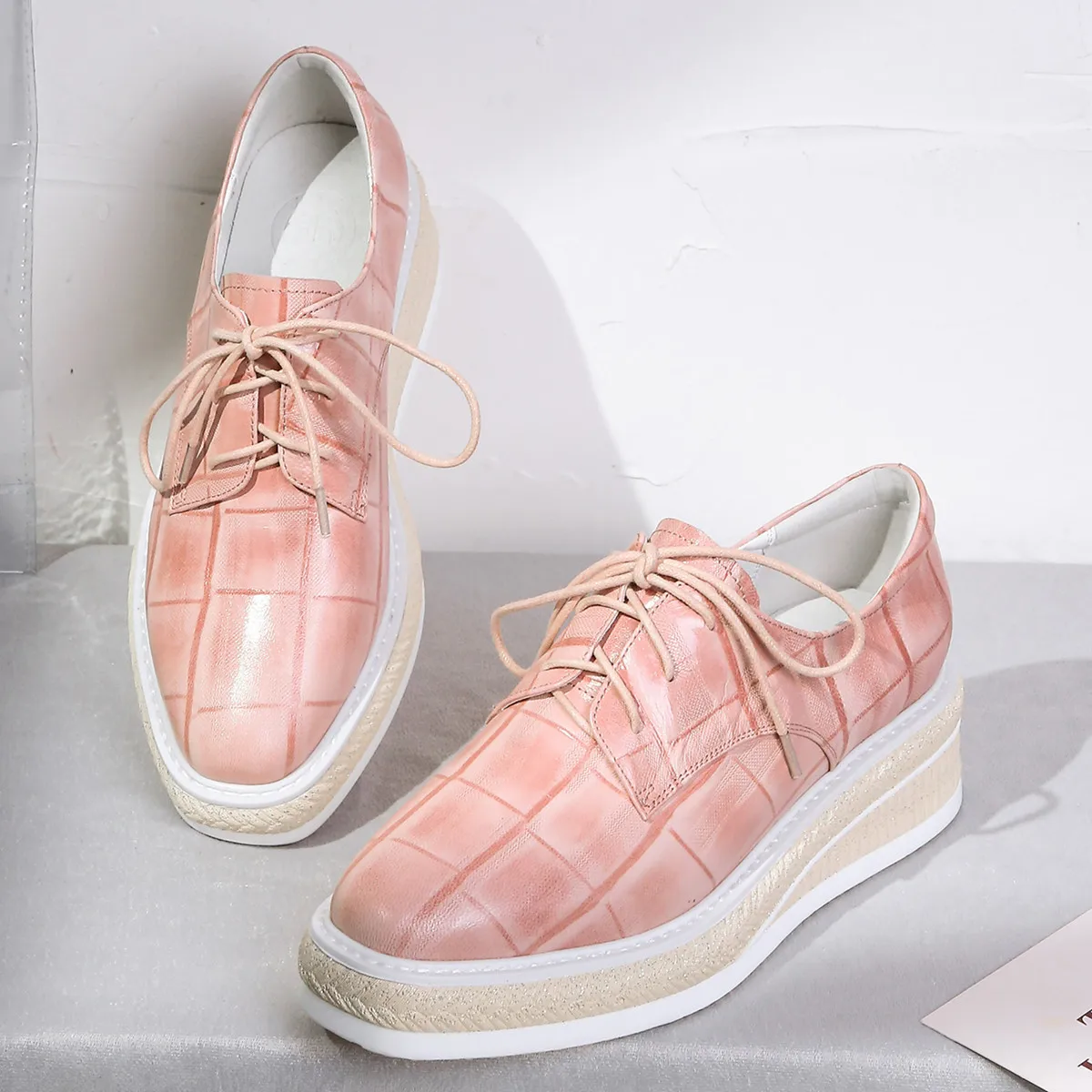 

Plus size 42 women's genuine leather lace-up platform flats oxfords female leisure comfortable espadrilles brogues shoes sale