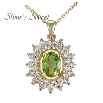 

Classic Design 6*8mm Oval Peridot And Yellow Gold Plated Gemstone Pendant With Chain Fine Jewelry