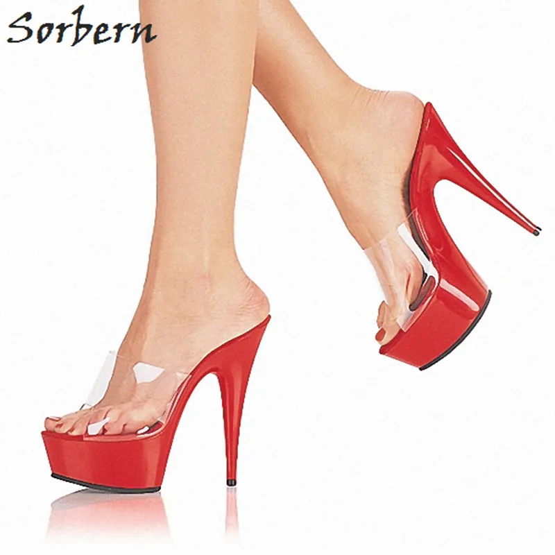 

Sorbern Women'S Slipper Fashion Clear Plastic Pvc Summer Slippers Women 15Cm High Heels Open Toe Women Slides Ladies Slippers