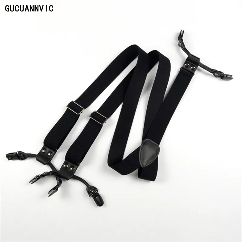 

3*110cm Vintage Men's Suspenders Pants 6 Clips Y-Back Adjustable Black Leather Elasticity Strap Suspenders Man Braces Man