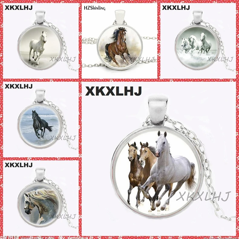 

XKXLHJ Fashion Cool Horse Necklace Handmade Glass Cabochon Necklace Running Horse Pendant Jewelry Wholesale