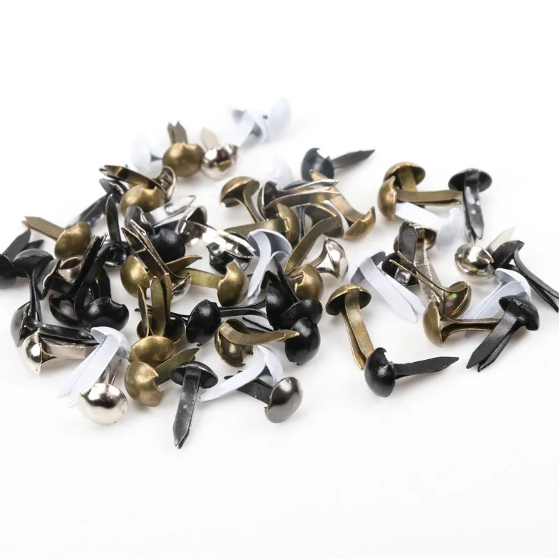 100pcs Mixed Round Metal Brad Studs Spikes Scrapbooking Embellishment Fastener Brads Crafts Pushpin Decoration 5x10mm