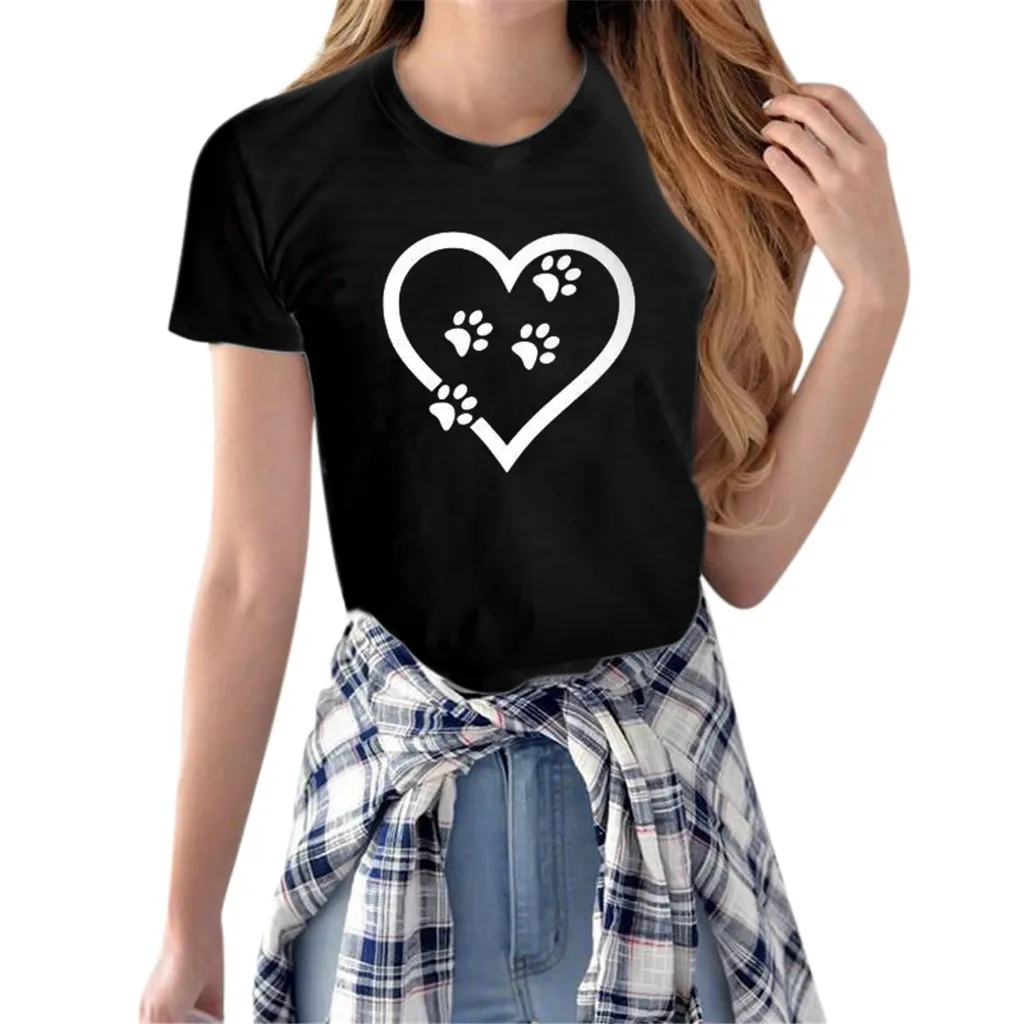 

Streetwear Summer 2019 T Shirt Women Girl Casual Footprint love Printed Short Sleeve O Neck Black Woman Tshirt Top camisetas muj