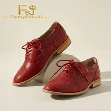 Красный Для женщин Туфли-оксфорды на шнуровке броги не сужающийся к низу каблук Винтаж обувь на шнуровке с перекрестной шнуровкой Демисезонная женская обувь день FSJ элегантный