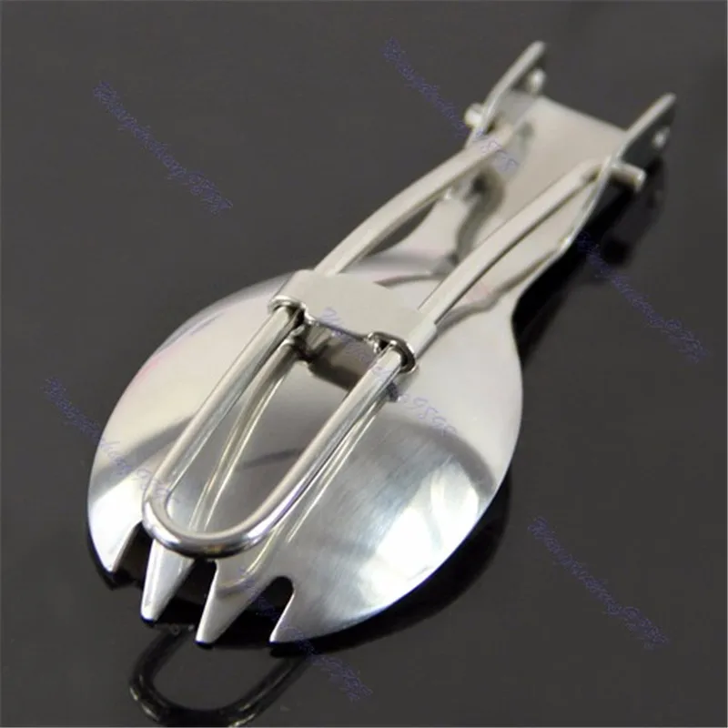 

Outdoor Camping Hiking Cookout Picnic Foldable Spork Stainless Steel Fork Spoon Silver
