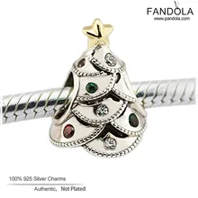 Серебро 925 пробы 14K золото Рождество Праздничная елка Звезда Шарм бусины для изготовления ювелирных изделий Подходит оригинальные браслеты Berloques