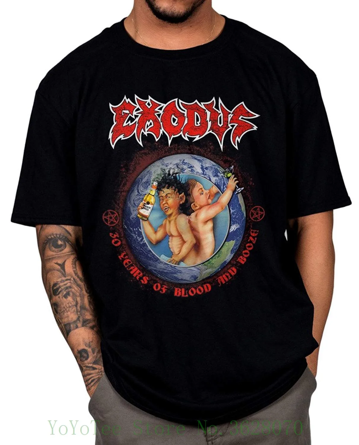 

Official Exodus 30 Years Unisex T-shirt Blood In Out Exhibit B Force Habit Band Design T Shirt Men's High Quality