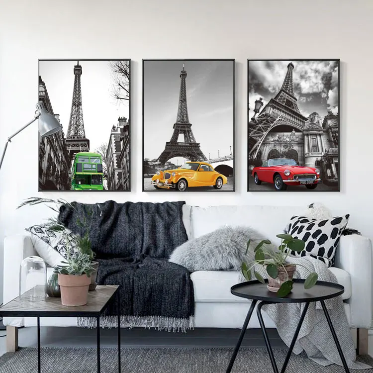 

Wall Art Nordic Black and White City Color Cars Poster Print Canvas Painting for Living Room Bedroom Home Decorative Unframed