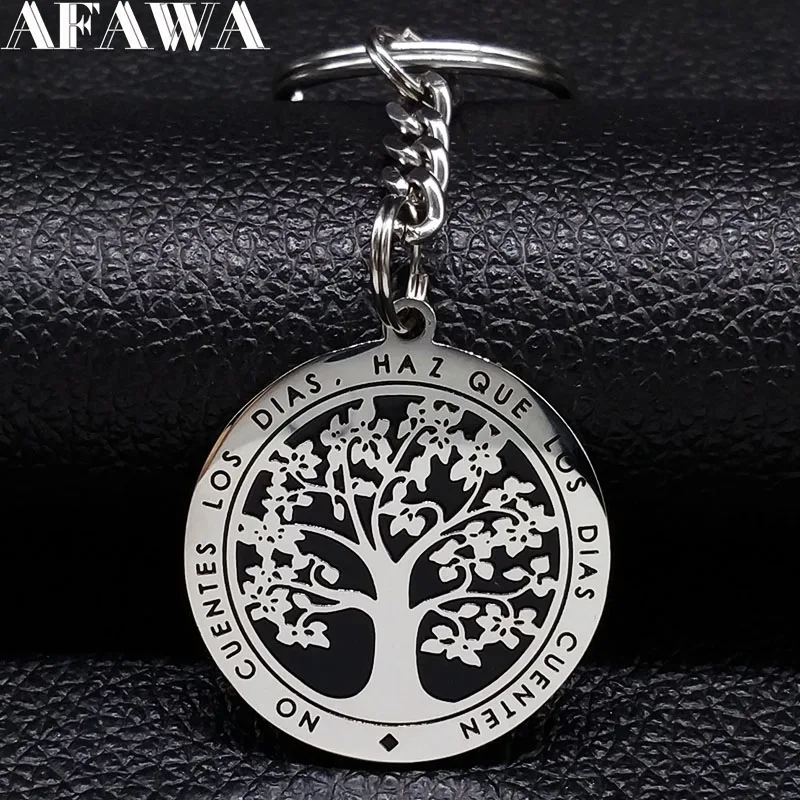 

2019 Fashion Tree of Life Stainless Steel Keyring for Women Silver Color Keychain Car Jewelry Gift llaveros de acero K77374B