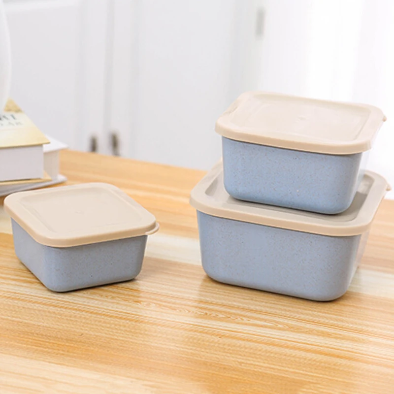 

Degradable Wheat Straw + PP 3-in-1 Lunch Box W/Lid Storage Box Multi-layer Use