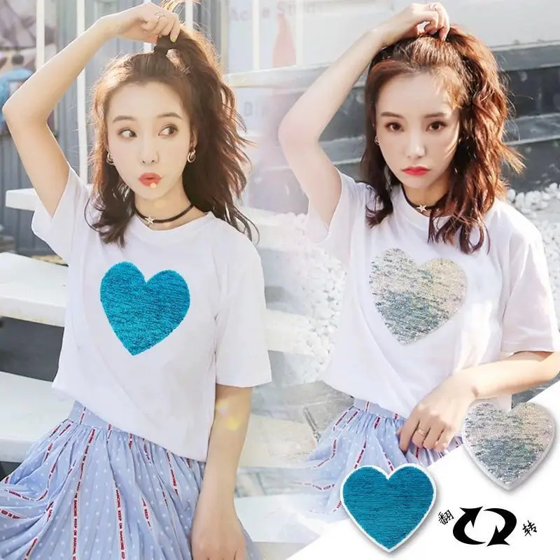 

Blue sweet heart sequins embroidered patch applique dress accessories sew on patch applique home decoration