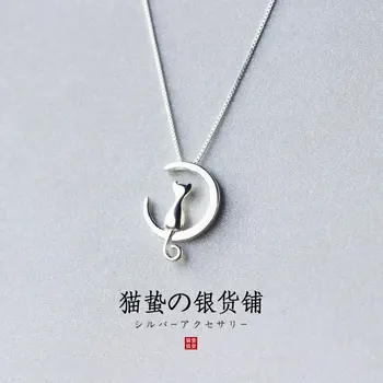 

The cat sting S925 silver silver moon cat Necklace lovely female temperament short chain clavicle fashion gifts