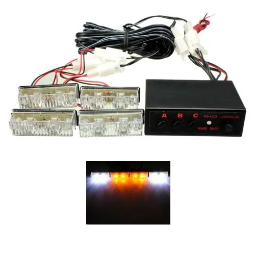 12V Emergency Warning Recovery Strobe LED Lights Grill Breakdown Flashing Beacon white+yellow