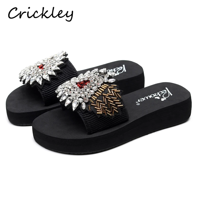 

Summer Girls Slippers Twinkle Rhinestone Children Flat Heels Black Solid Soft Sole Slippers for Kids Girls Beach Slippers Shoes