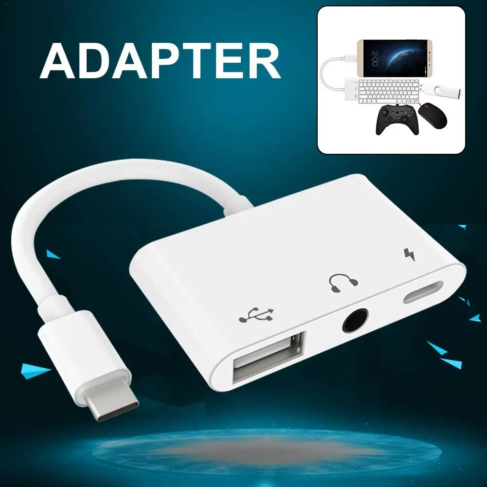 

Type-c to USB 3.5 USB-C Charging Listening to Music 3-in-1 Audio OTG Adapter