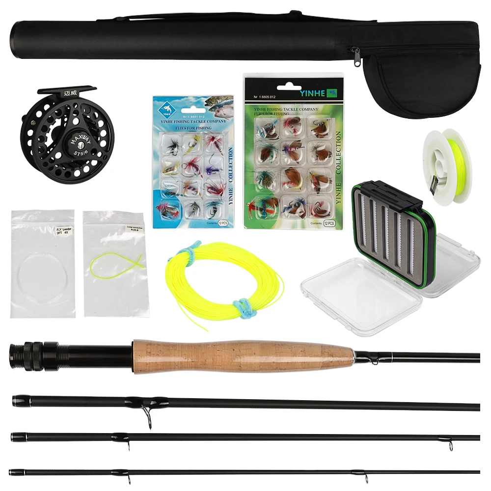 3/4 5/6 7/8 Fly Fishing Rod 2.7M carbon fly fishing Tackle Set with reel  line lure Files and line connector