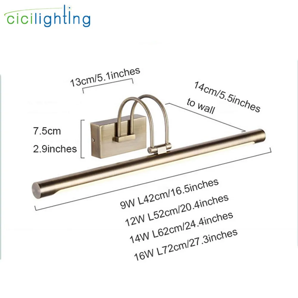Дизайн L42/52/62/72 см современный светодиодный зеркало в ванной передние фары светильник 110 V, 220 V, 240V бронза vanity Туалет настенный светильник ing лампа