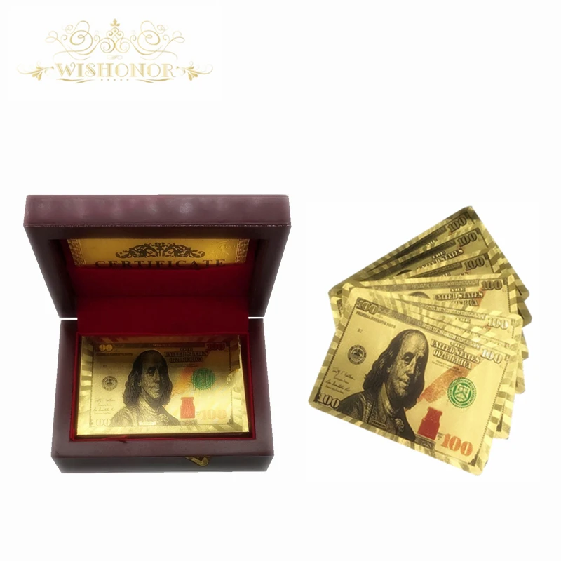 

Wishonor New America 100 dollar Gold Poker Card Color Gold Playing Card For Hot Sales and Free Shipping