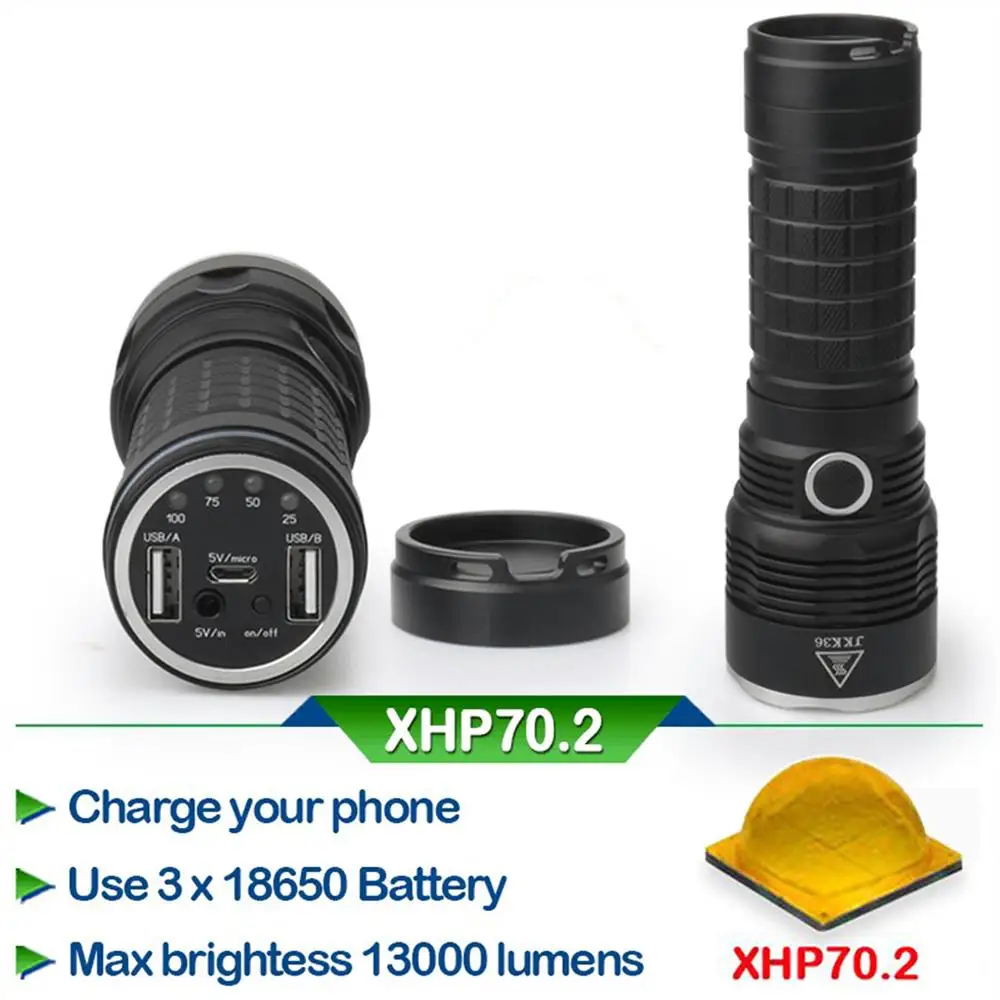 Led Flashlight 29W XHP70.2 50000 lumen 3*18650 battery xhp70 Police LED