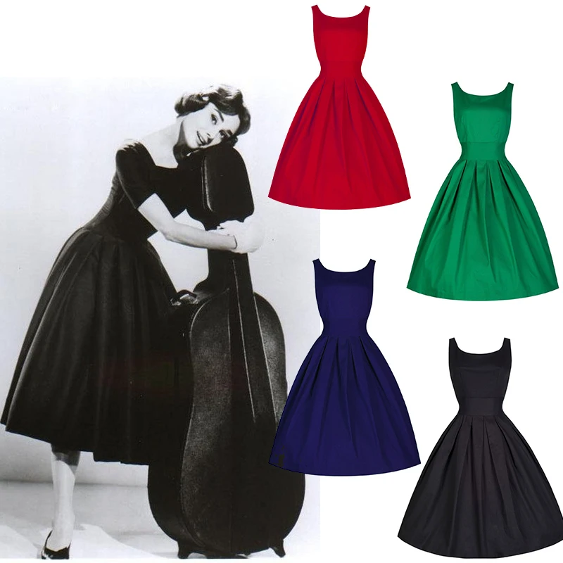 

New Women Summer Retro Classic Audrey Hepburn Dress Vintage Rockabilly 50s 60s Pin-up Celebrity Flare Swing Dresses Vestidos